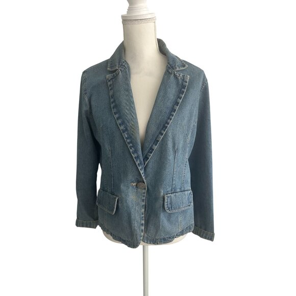 BILL BLASS Petite Denim Blazer Jacket Size Petite Large - Picture 7 of 7